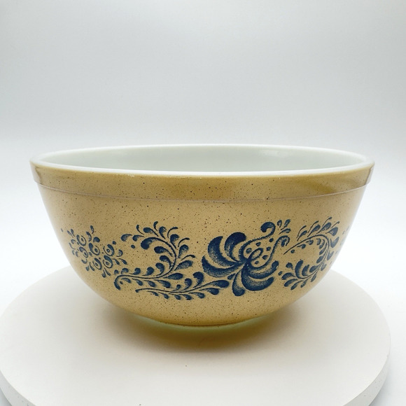 Vintage Pyrex Homestead Nesting Mixing Bowl #403 2.5qt Tan Blue - Picture 3 of 9